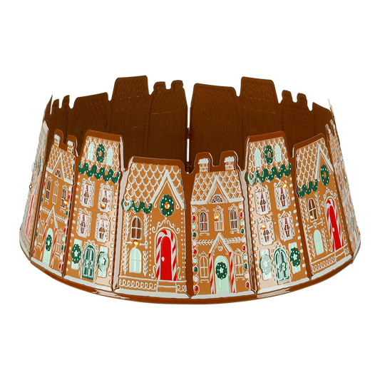 Viv! Christmas Luxe Kerstboomrok - Gingerbread Huis Metalen Kerstboomring incl. LED-verlichting - Bruin Rood - Ø 65cm