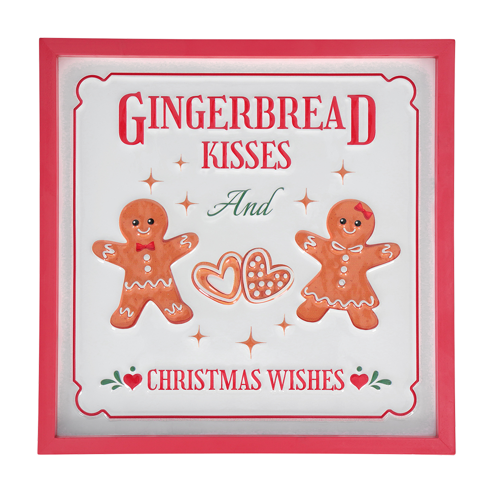 Viv! Christmas Kerstdecoratie - Gingerbread Metalen Wanddecoratie Bord - rood - 36cm