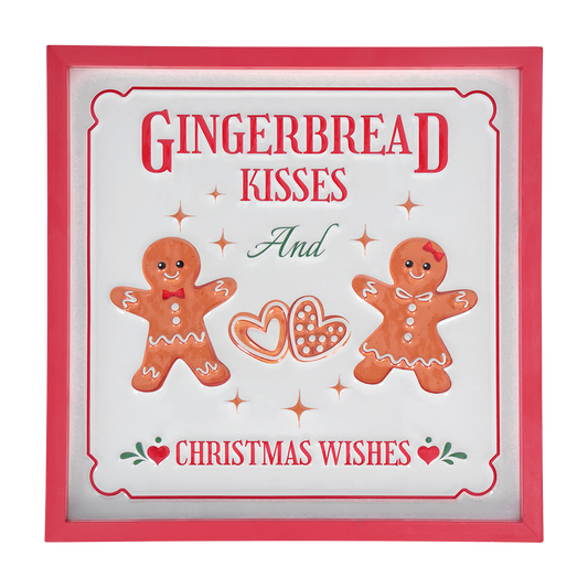 Viv! Christmas Wall Decoration - Gingerbread Metal Sign - Red - 36 cm