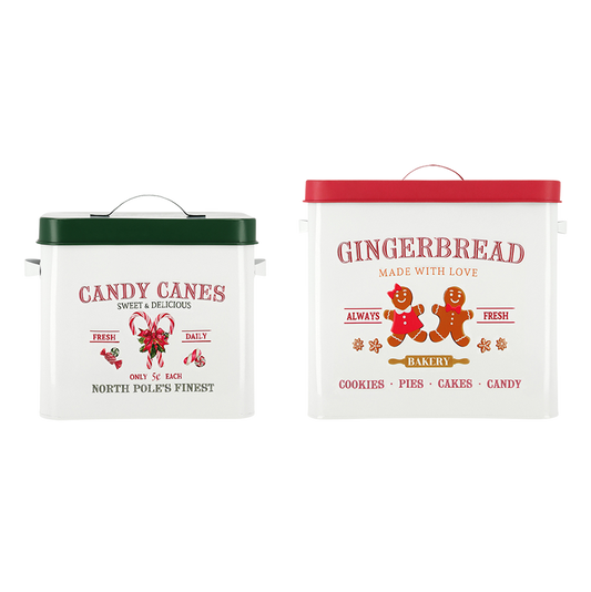 Viv! Christmas Decoración de Navidad - Latas Gingerbread y Candy Cane - set de 2 - metal - rojo verde - 34cm