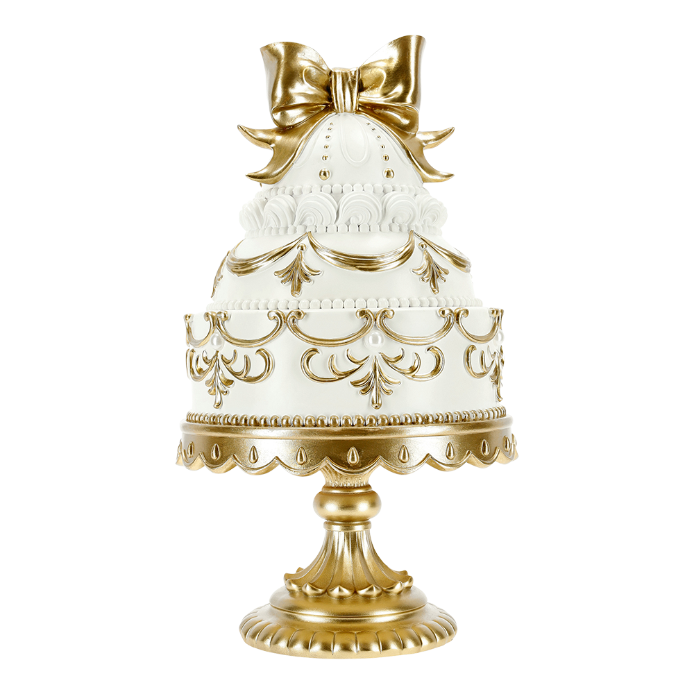 Viv! Christmas Weihnachtsfigur - Torte mit Schleife - Weiß Gold - 32 cm