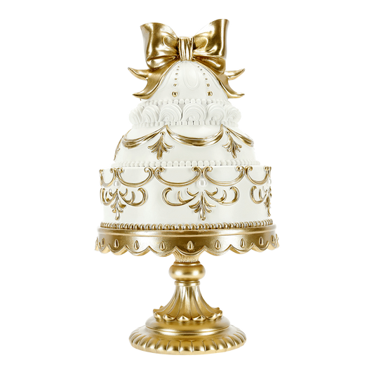 Viv! Christmas Tabletop Figure - Cake w/ Bow - White Gold - 32 cm