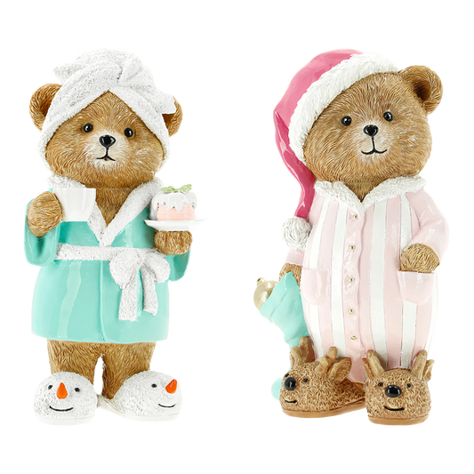 Viv! Christmas Figura de Navidad - Osos de Navidad con Pijama y Zapatillas - set de 2 - rosa verde - 23cm