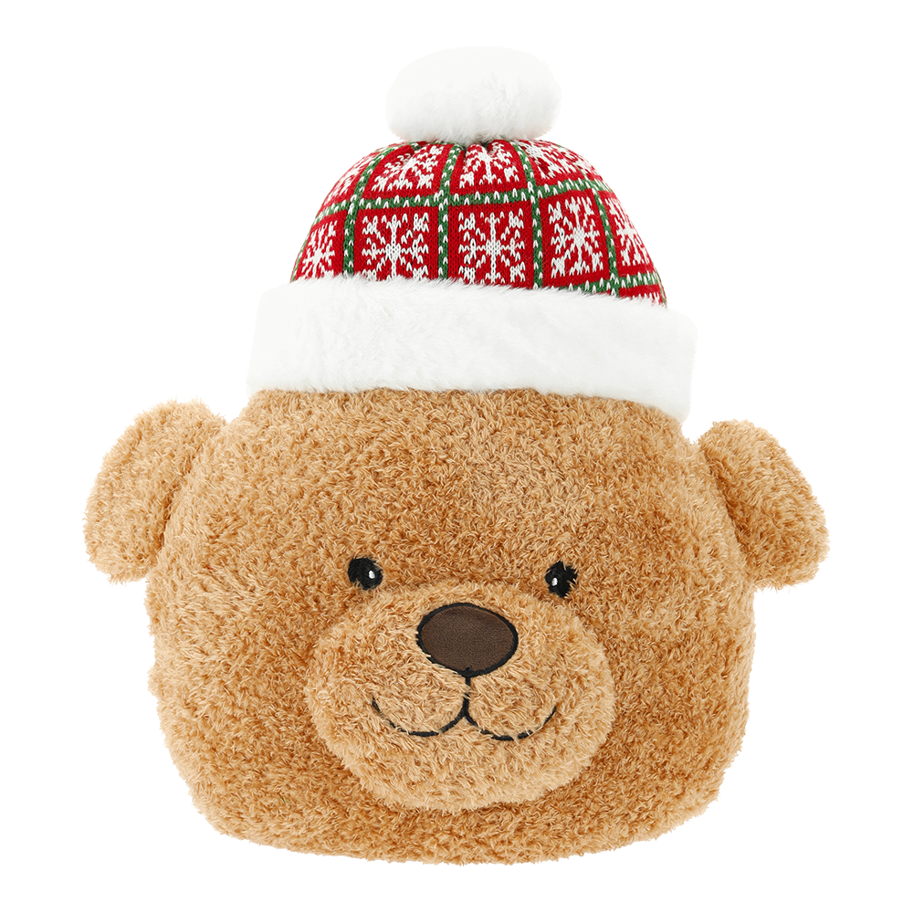 Viv! Christmas Weihnachtskissen - Teddybär mit Weihnachtsmütze - Braun Rot - 43 cm