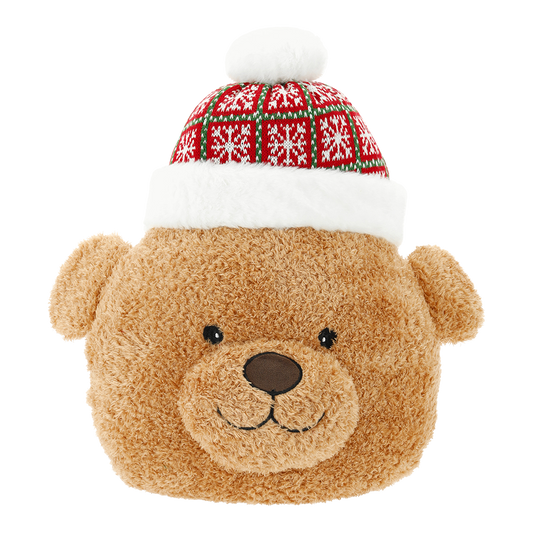 Viv! Christmas Weihnachtskissen - Teddybär mit Weihnachtsmütze - Braun Rot - 43 cm