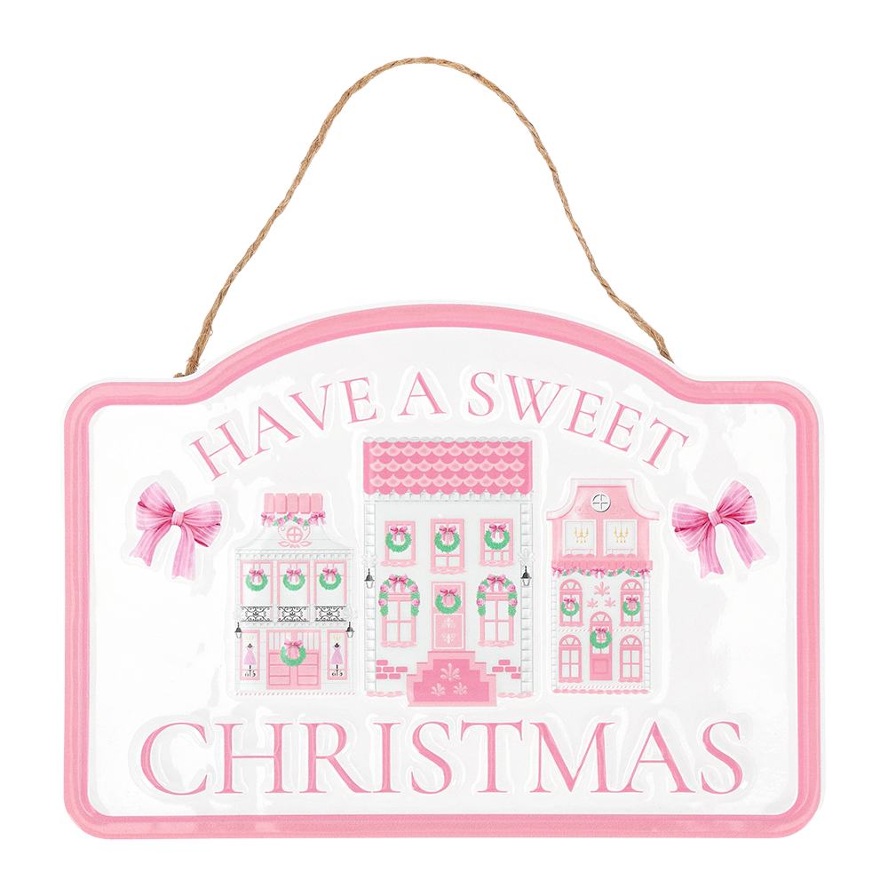 Viv! Christmas Wall Decoration - "Sweet Christmas" Metal Sign - Pastel Pink - 32 cm