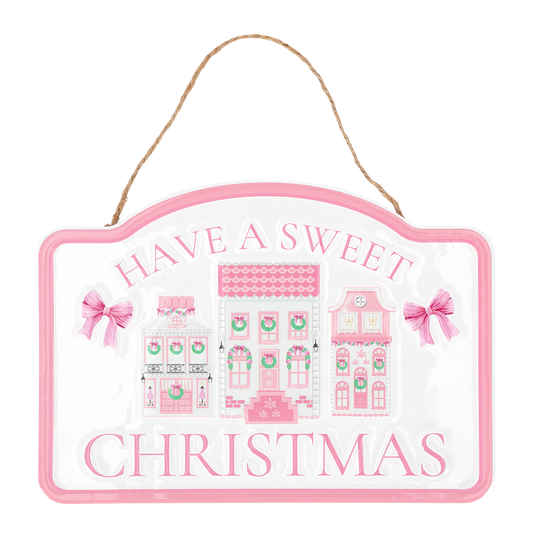 Viv! Christmas Decoración de Navidad - Cartel Metálico de Pared 'Sweet Christmas' - rosa pastel - 32cm
