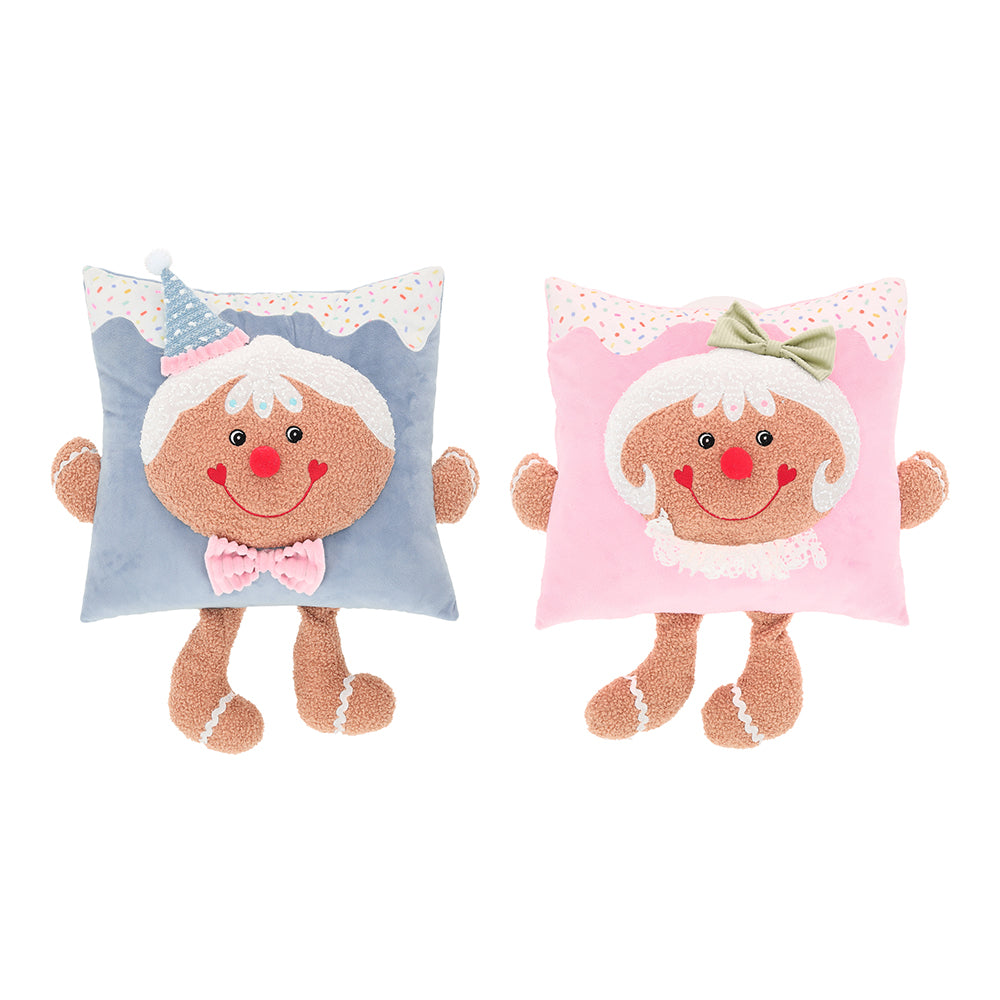 Viv! Christmas Kerst Kussen - Gingerbread Meisje & Jongen - set van 2 - pastel - 53cm