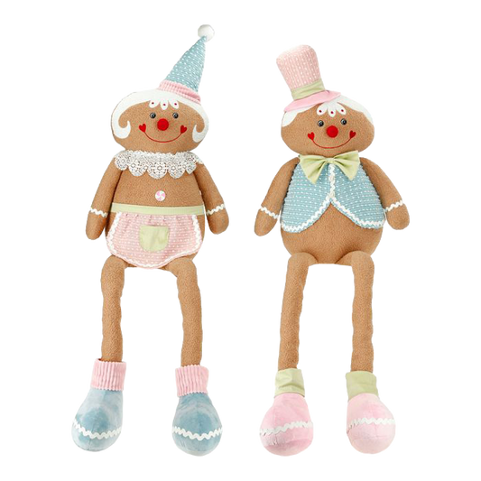 Viv! Christmas Kerstbeeld - Zittende XL Gingerbread Poppen - set van 2 - pastel roze - 180cm