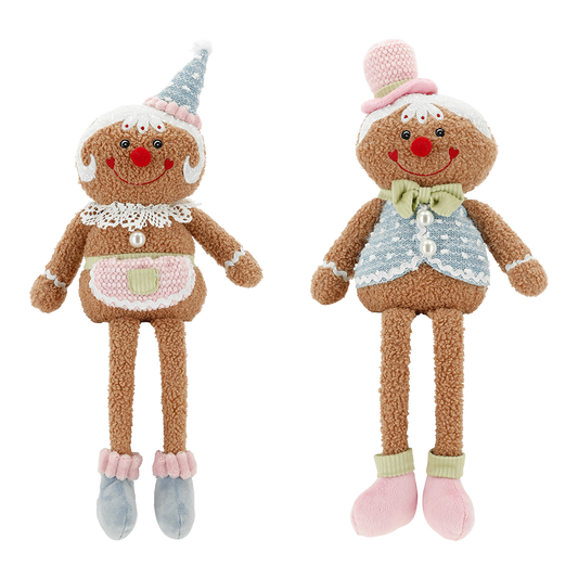 Viv! Christmas Tabletop Figure - Fabric Gingerbread Dolls - Set of 2 - Pastel Pink - 58 cm