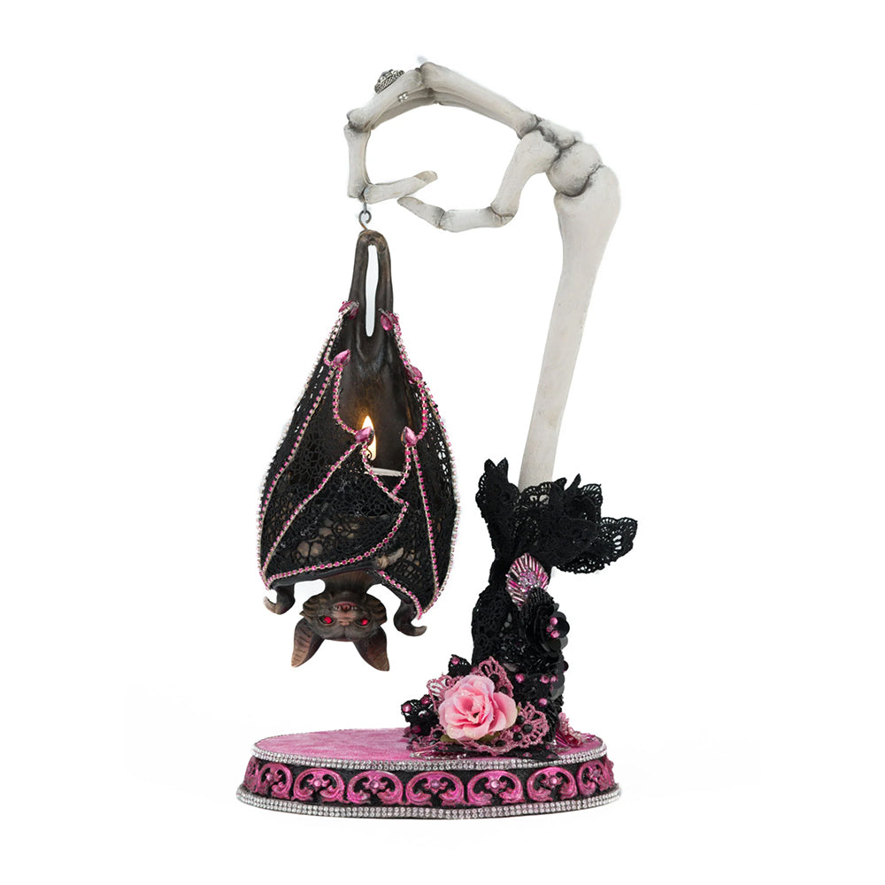 Katherine's Collection Halloween - Pink Panic Possession - Lacey Bat Luminary Votive Holder - 39cm