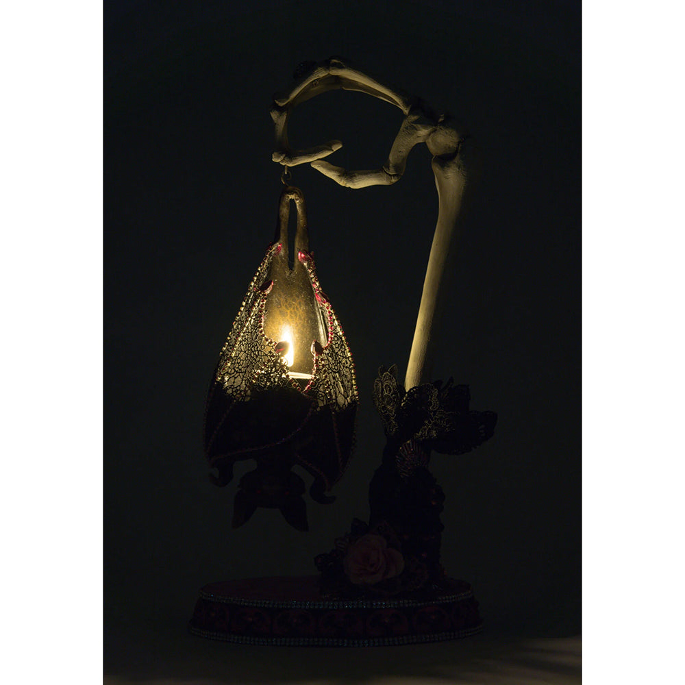 Katherine's Collection Halloween - Pink Panic Possession - Lacey Bat Luminary Votive Holder - 39cm