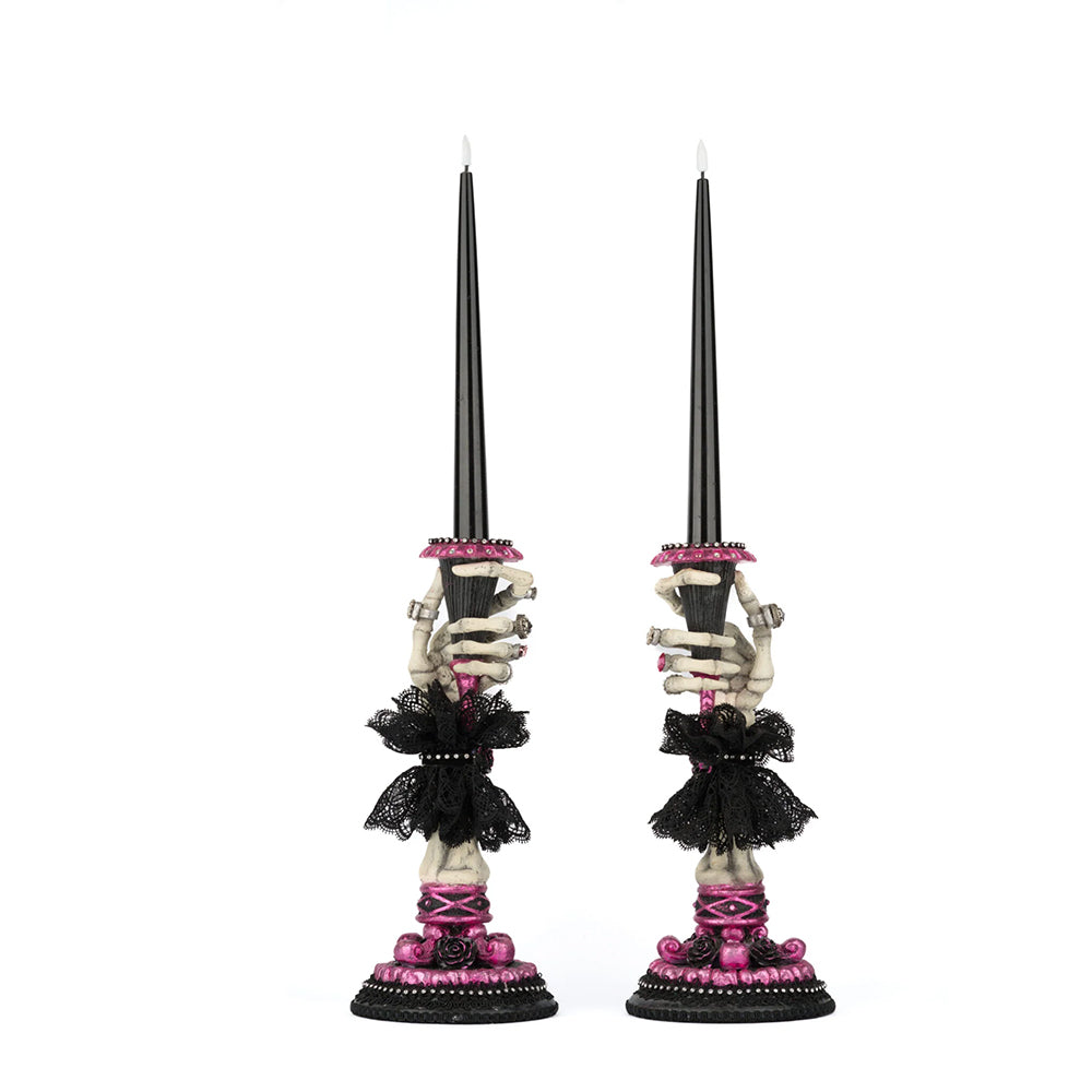 Katherine's Collection Halloween - Pink Panic Possession - Skeleton Hand LED Candle Sticks - set of 2 - 55cm