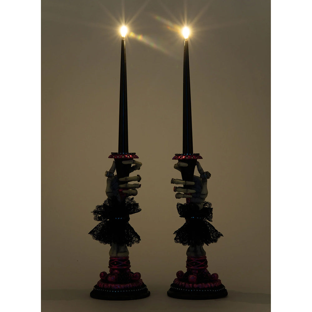 Katherine's Collection Halloween - Pink Panic Possession - Skeleton Hand LED Candle Sticks - set of 2 - 55cm