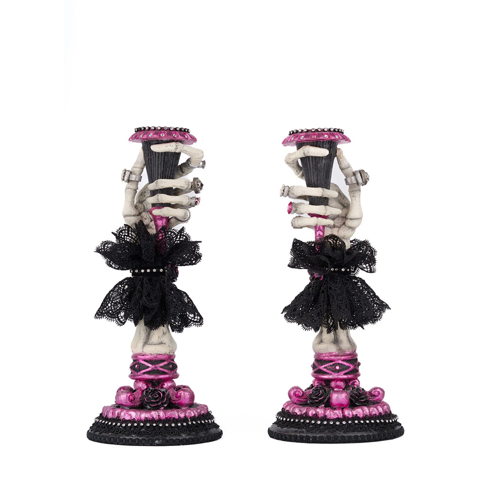 Katherine's Collection Halloween - Pink Panic Possession - Skeleton Hand LED Candle Sticks - set of 2 - 55cm