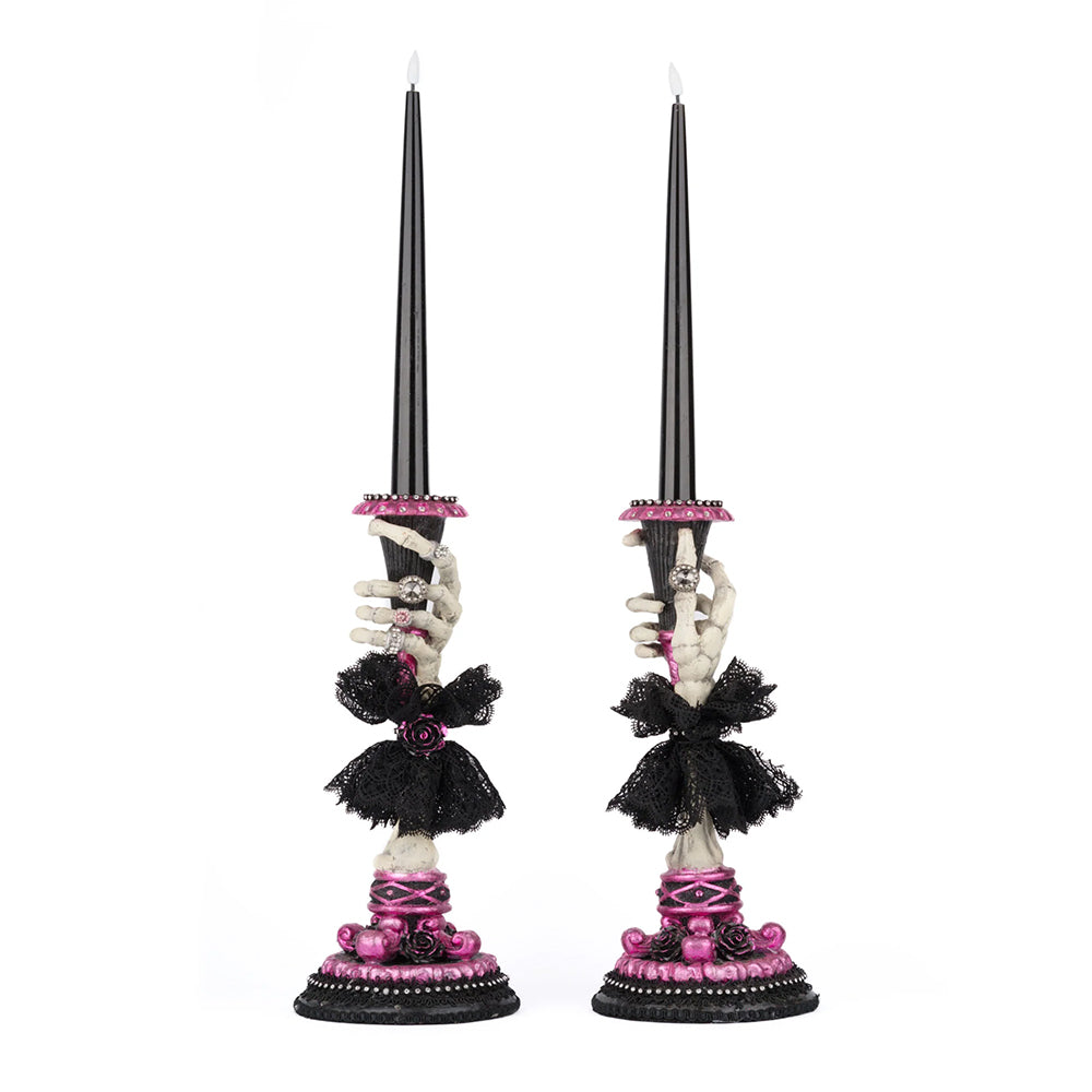 Katherine's Collection Halloween - Pink Panic Possession - Skeleton Hand LED Candle Sticks - set of 2 - 55cm
