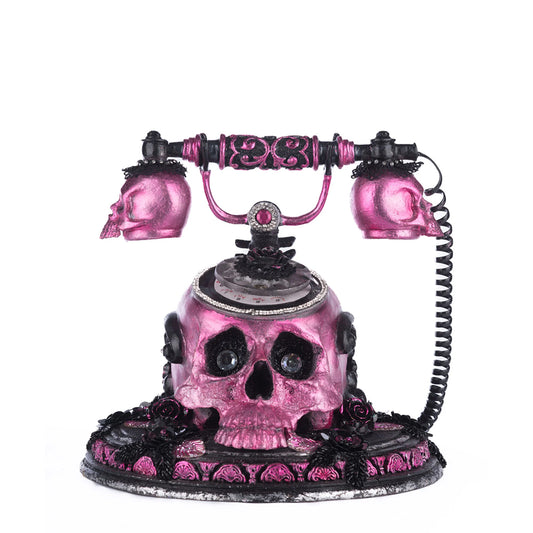 Katherine's Collection Halloween - Pink Panic Possession - Skull And Roses Phone Tabletop - 28cm