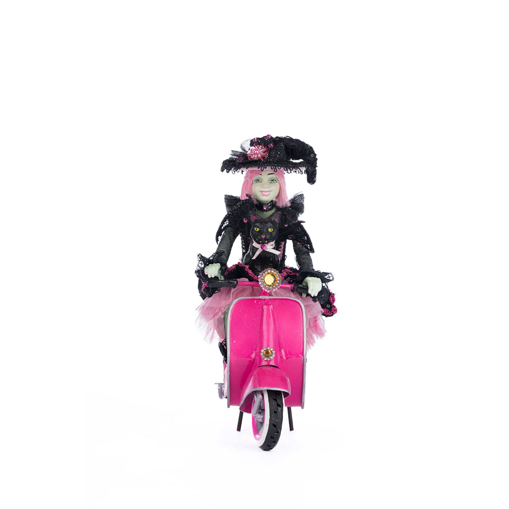 Katherine's Collection Halloween - Pink Panic Possession - Rosalie Witch On Vespa Tabletop - 29cm
