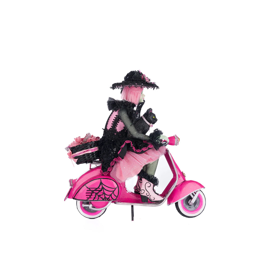 Katherine's Collection Halloween - Pink Panic Possession - Rosalie Witch On Vespa Tabletop - 29cm