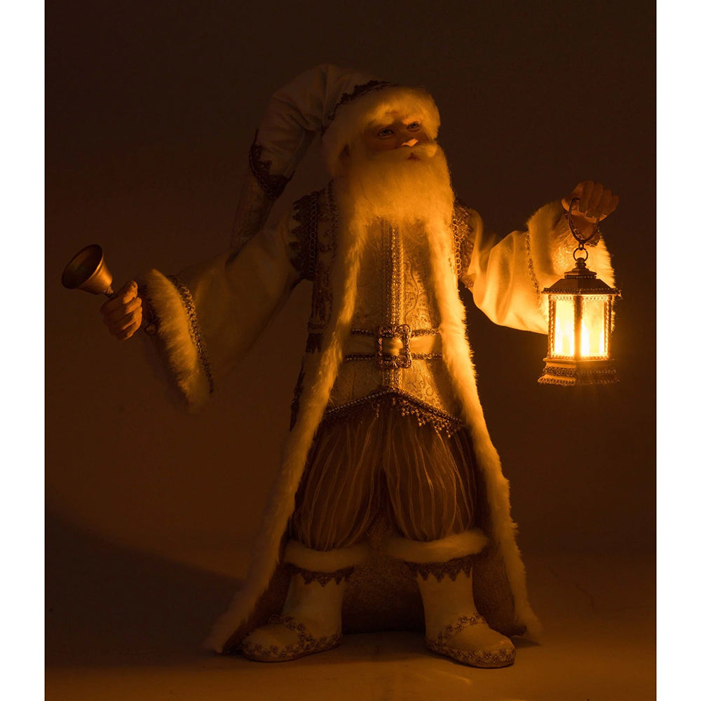 Katherine's Collection Kerst - Bells of Brilliance - Golden Leaf Santa w/ LED Lantern - 44cm