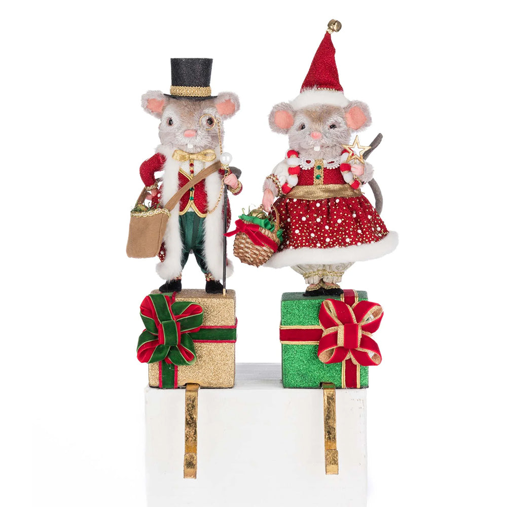 Katherine's Collection Kerst - Royal Christmas Ball - Mouse Stocking Holder - set of 2 - 35cm