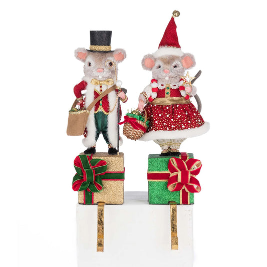 Katherine's Collection Christmas - Royal Christmas Ball - Mouse Stocking Holder - set of 2 - 35cm