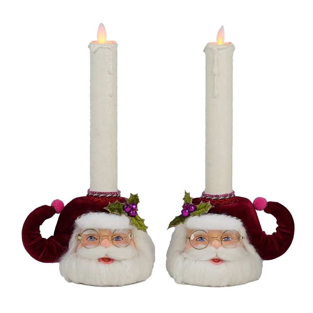 Katherine's Collection Kerst - Merry and Magnificent Christmas - Merry Santa Head Candle Holders - set of 2 - 31cm