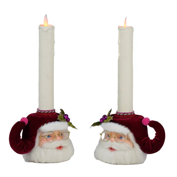Katherine's Collection Kerst - Merry and Magnificent Christmas - Merry Santa Head Candle Holders - set of 2 - 31cm