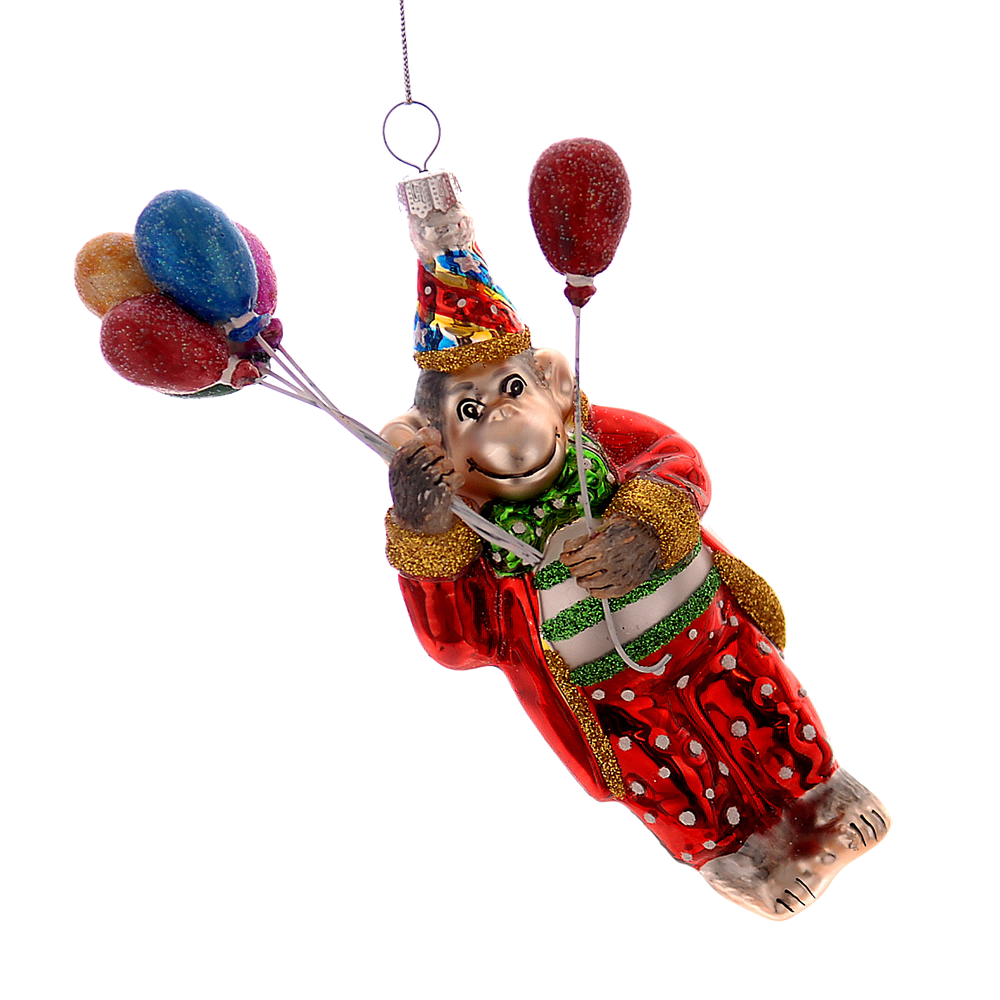 Viv! Christmas Ornament - Circus Monkey with Balloons - Glass - Red - 17 cm