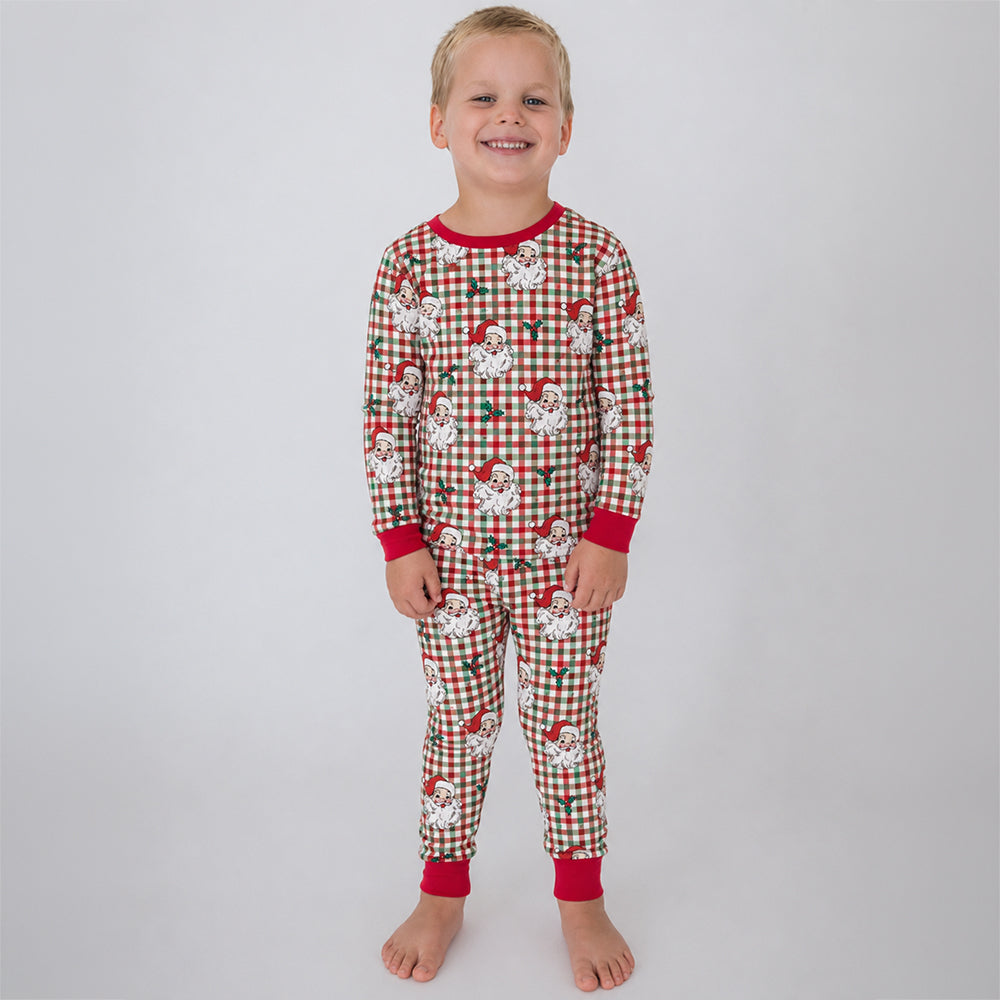 RuffleButts - Unisex Kinder Kerstpyjama Set Lange Mouwen - Dear Santa Rood Groen - Bamboe Viscose