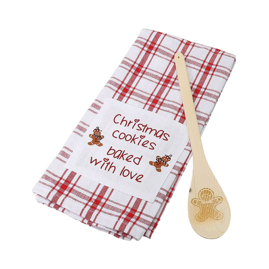 Viv! Christmas Kerst Keukentextiel - Gingerbread Man Theedoek met Houten Pollepel - katoen