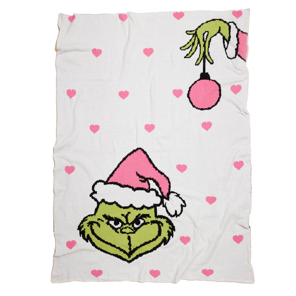 Viv! Christmas Kerst Deken - Groen Monster 'Grinch' met Roze Kerstbal Plaid