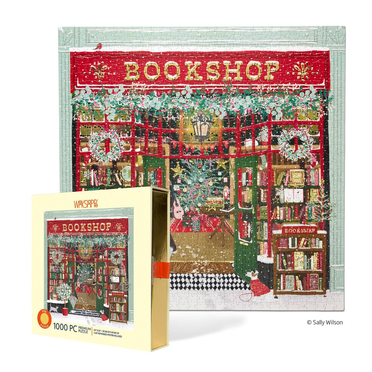 WerkShoppe Christmas Puzzle with Gold Foil - Festive Bookshop - 1,000 Pieces