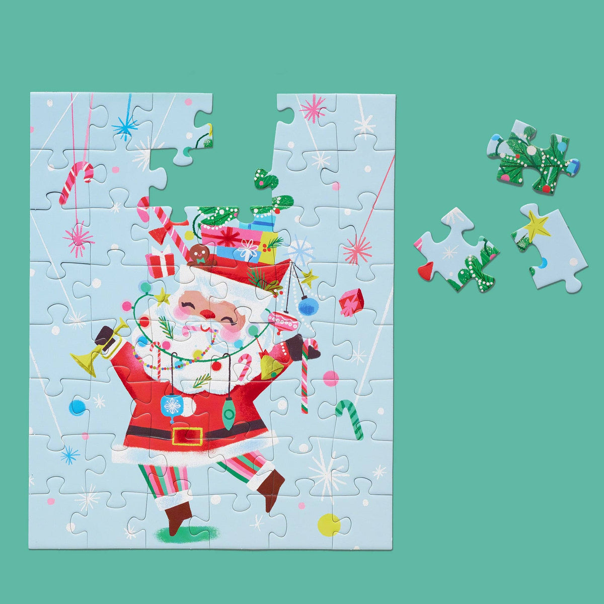 WerkShoppe Children's Christmas Puzzle with Glitter - Fancy Pants Santa - 48 Pieces