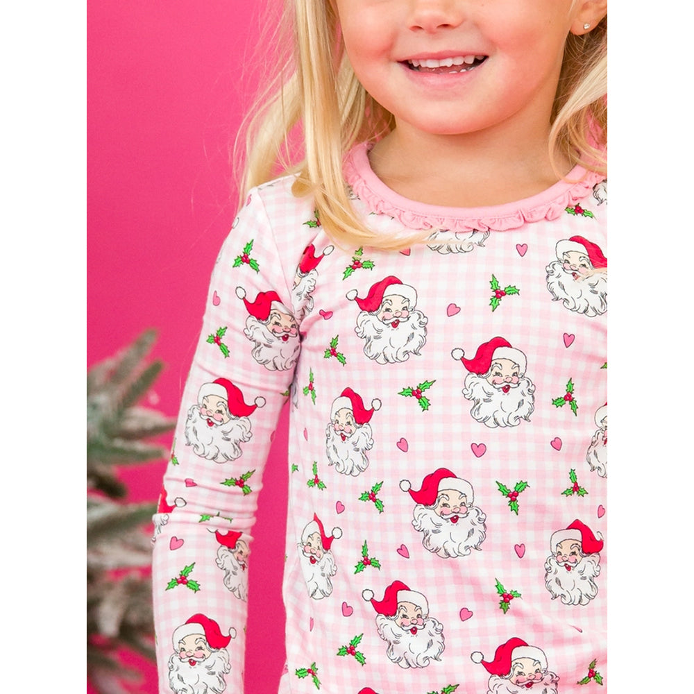 RuffleButts - Peuter Meisjes Kerstpyjama Set Lange Mouwen - Dear Santa Roze - Bamboe Viscose