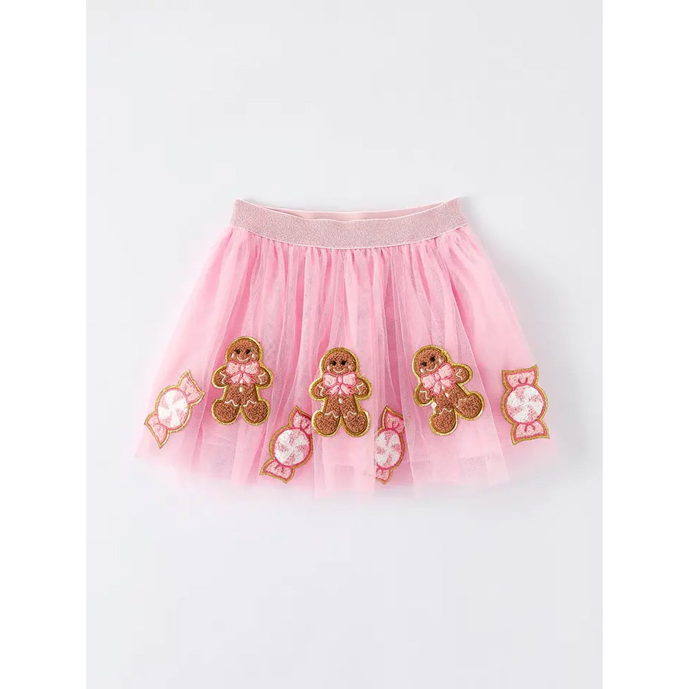 Rylee Faith Designs - Meisjes Kerst Tutu Rok Roze – Gingerbread & Snoepjes