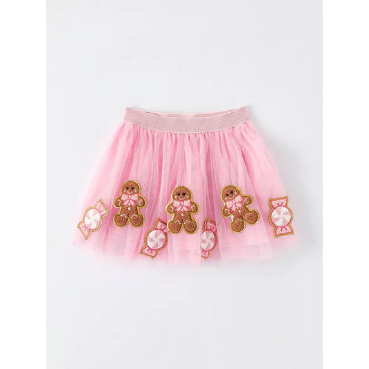 Rylee Faith Designs - Girls' Pink Christmas Tutu Skirt - Gingerbread & Candy