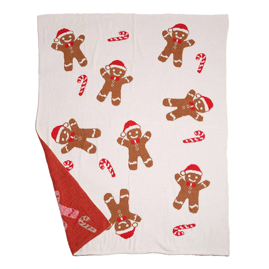 Viv! Christmas Kerst Deken - Gingerbread Man met Rode Candy Canes Plaid