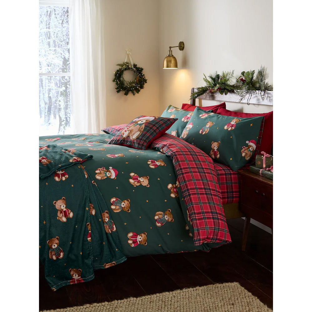 Viv! Christmas Kerst Dekbedovertrek - Tartan Teddy Bear - Reversible | Levering ± 2 weken