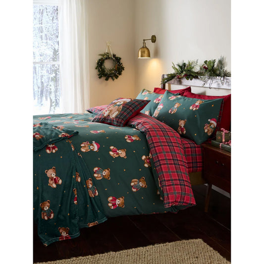 Viv! Christmas Duvet Cover - Tartan Teddy Bear - Reversible | Delivery ± 2 weeks