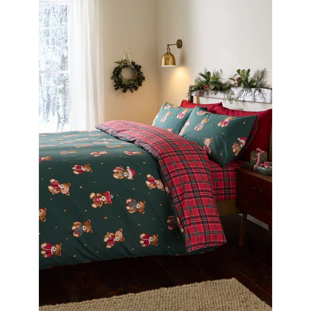 Viv! Christmas Kerst Dekbedovertrek - Tartan Teddy Bear - Reversible | Levering ± 2 weken