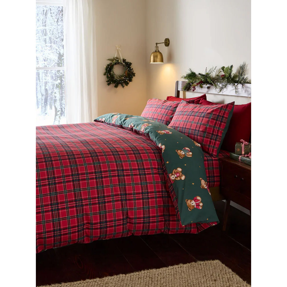 Viv! Christmas Kerst Dekbedovertrek - Tartan Teddy Bear - Reversible | Levering ± 2 weken