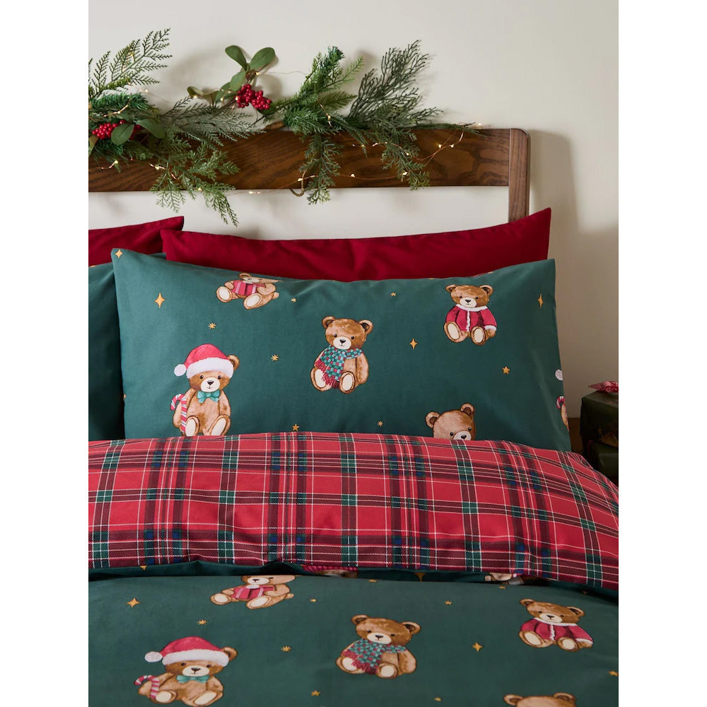 Viv! Christmas Kerst Dekbedovertrek - Tartan Teddy Bear - Reversible | Levering ± 2 weken