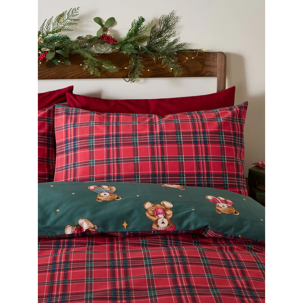 Viv! Christmas Kerst Dekbedovertrek - Tartan Teddy Bear - Reversible | Levering ± 2 weken