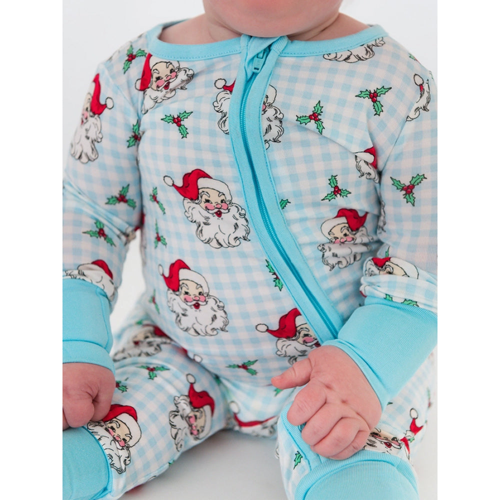 RuffleButts - Baby Boys' Zip-Up Christmas Pajamas - Dear Santa Blue - Bamboo Viscose