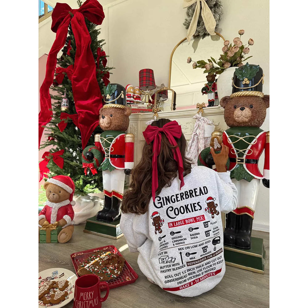 Viv! Christmas Kerst Kleding - Dames Kersttrui - Gingerbread Recipe Embroidery Grey Sweatshirt