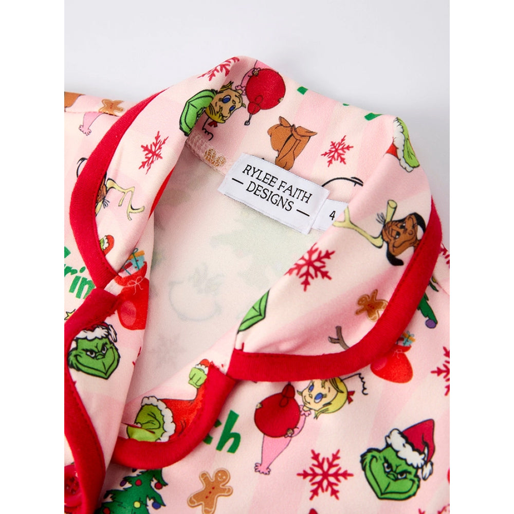 Rylee Faith Designs - Girls' Christmas Pajama Set - Christmas Tree Grinch