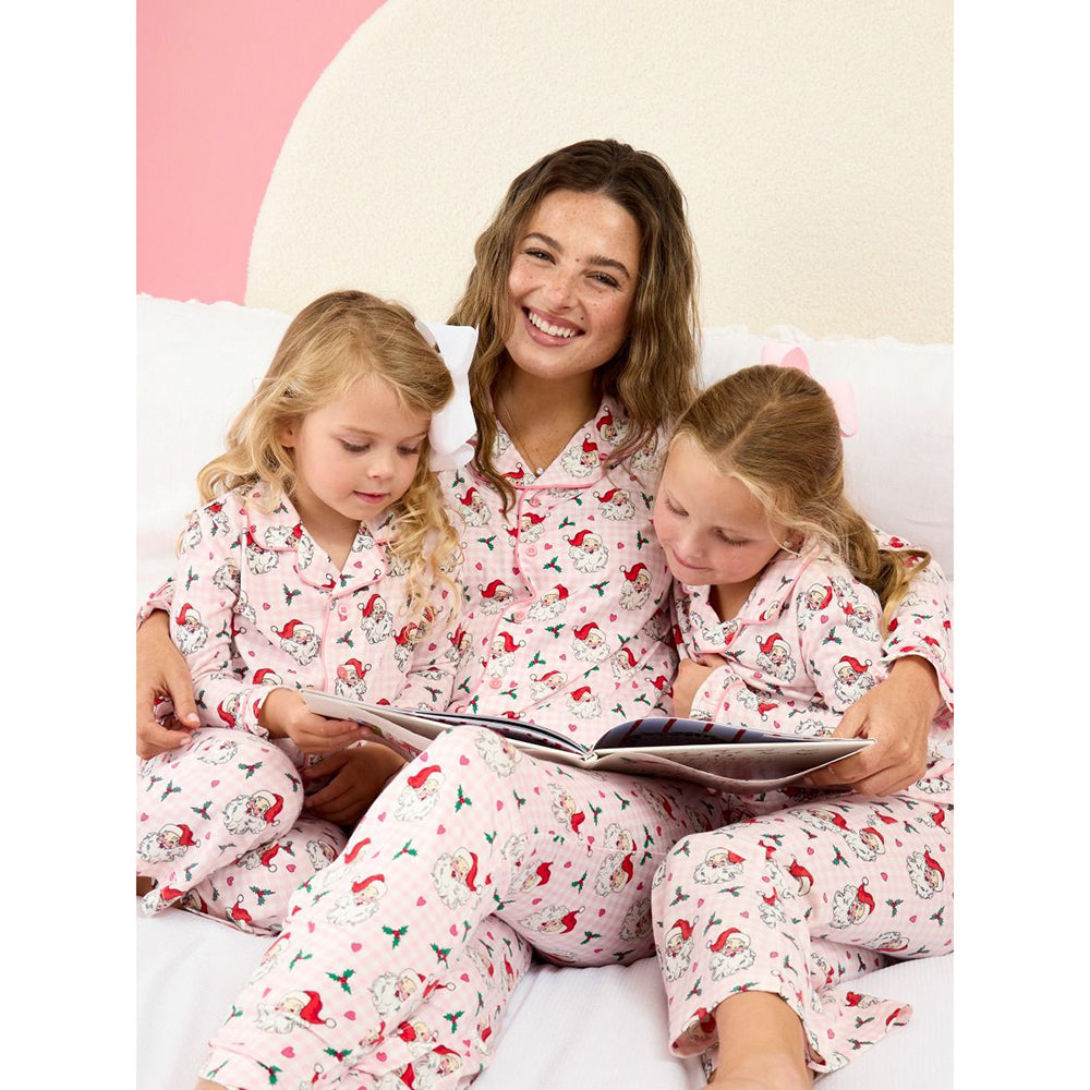 RuffleButts - Meisjes Kerstpyjama met Knoopsluiting - Dear Santa Roze