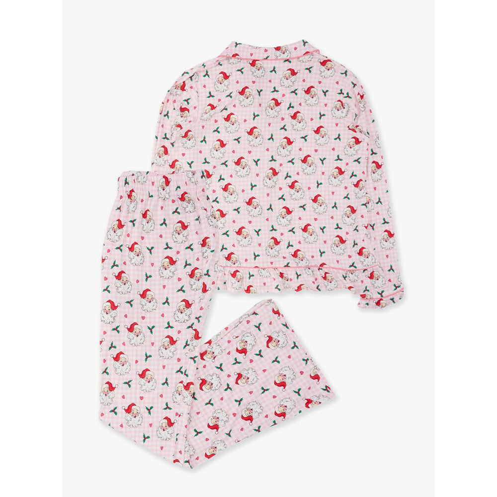 RuffleButts - Dames Kerstpyjama met Knoopsluiting - Dear Santa Roze - Bamboe Viscose