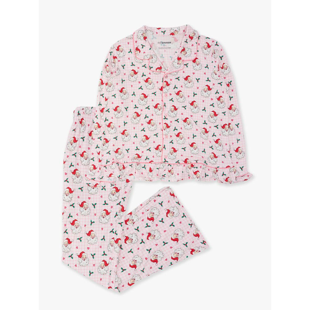 RuffleButts - Dames Kerstpyjama met Knoopsluiting - Dear Santa Roze - Bamboe Viscose